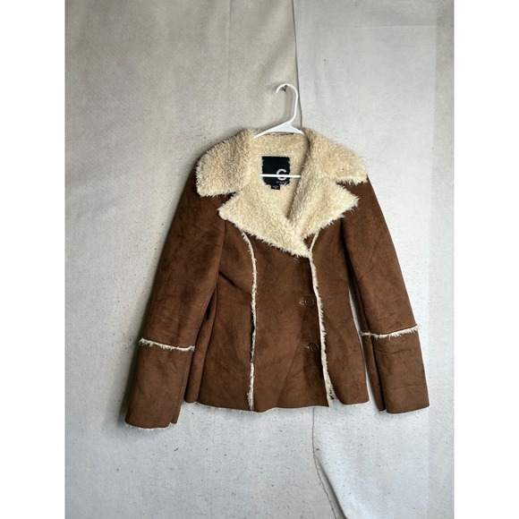 G by Guess Jackets & Blazers - G by Guess Womens Brown Faux Suede Shearling Lined Jacket Coat Tan Size Medium